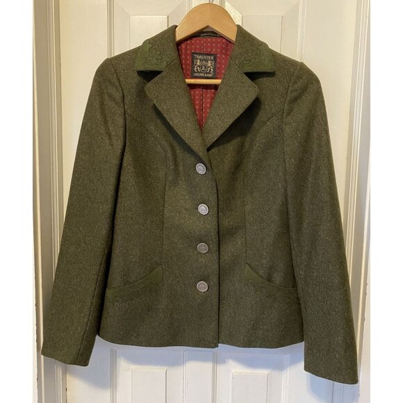 Trachten Julius Lang Women Vintage German Wool Blazer S Green Preppy Academia - Picture 1 of 16